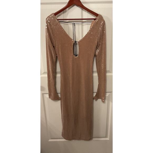 NWOT Meilun Deep V Dress Drawstring Long Sleeve Sequin Dress Long Gown, sz M - Picture 8 of 10